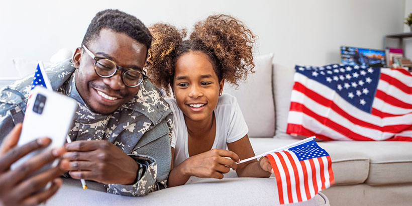 Military service member with daughter