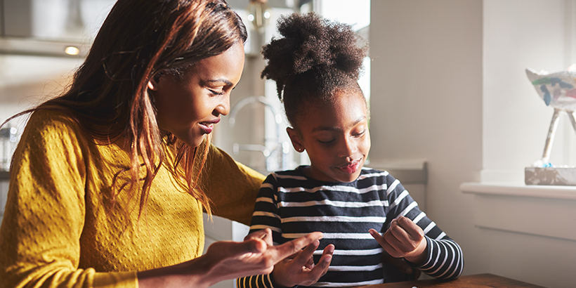 Parent helping child count