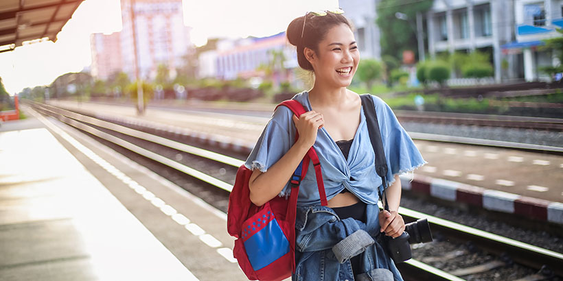 Woman at train station