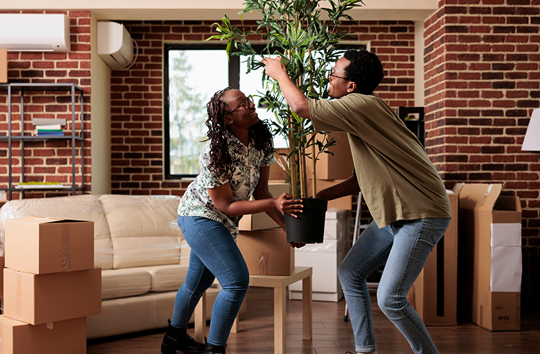 Young couple moving