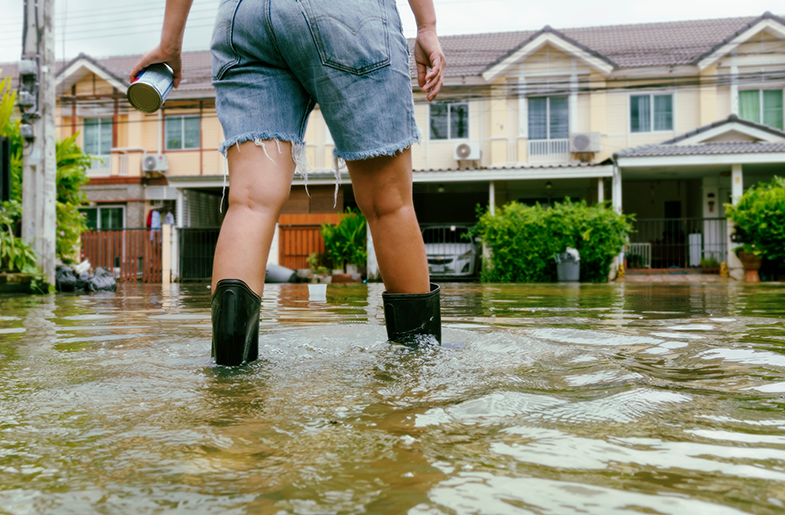 Person walking in flood water