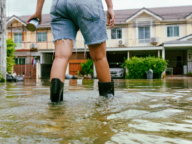 Person walking in flood water