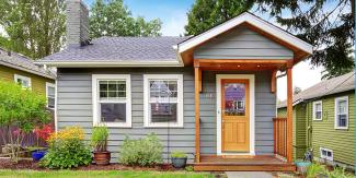 Grey house with garden