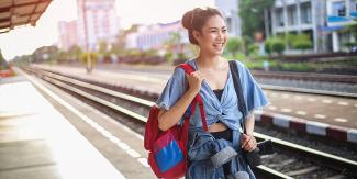 Woman at train station