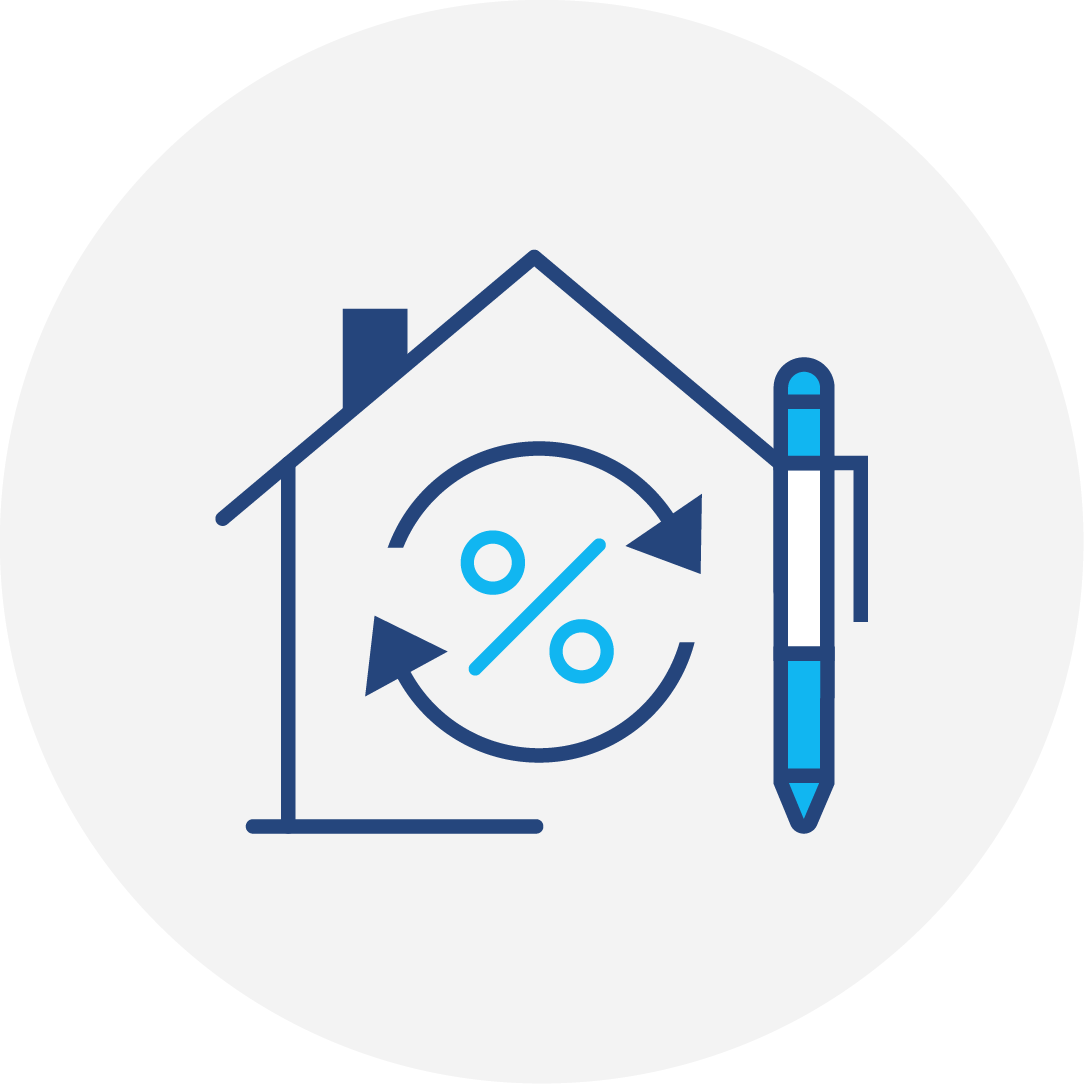 Outline of a home with a percentage sign and inkpen inside