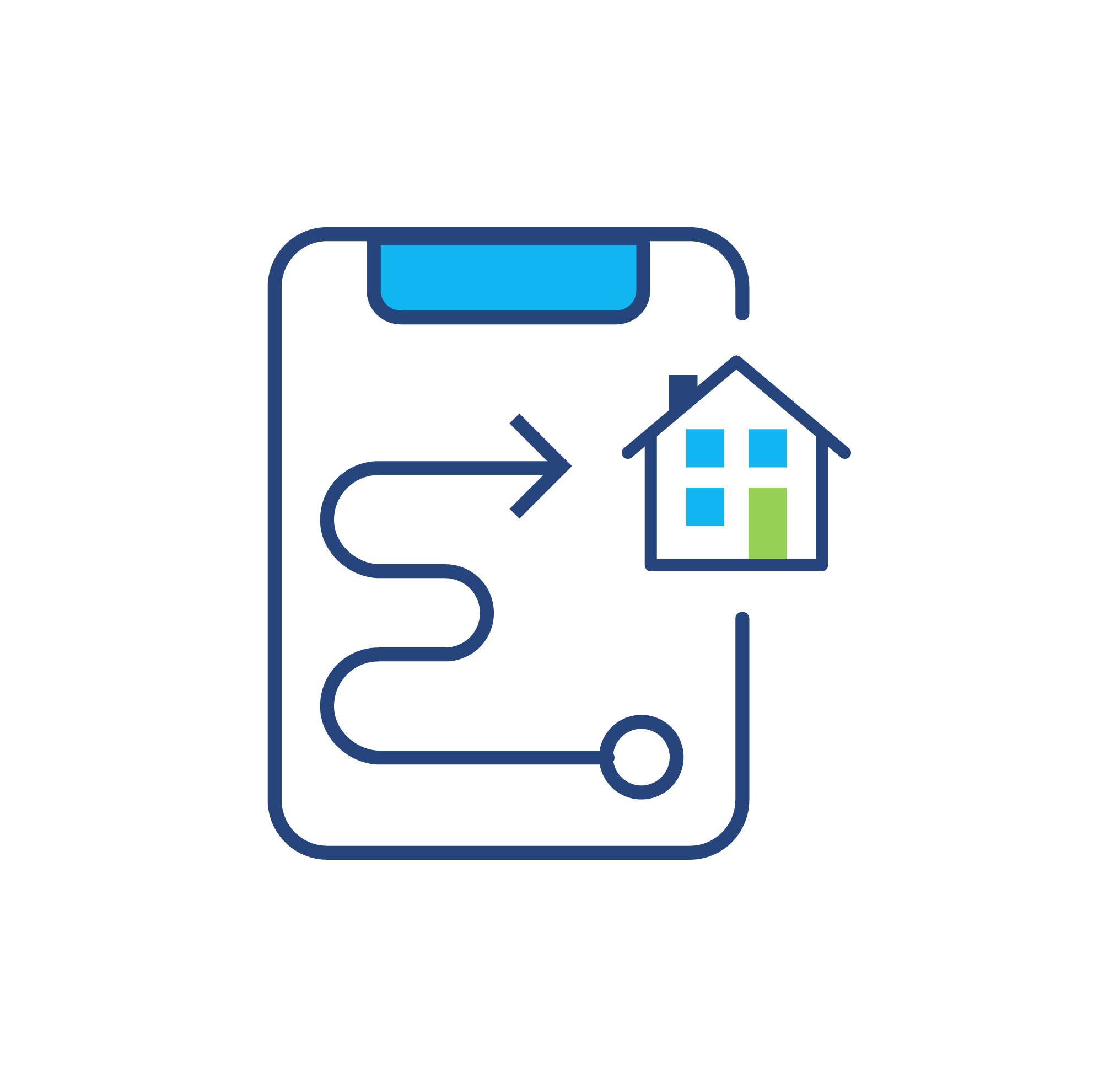 Outline of a tablet with a path to a house highlighted