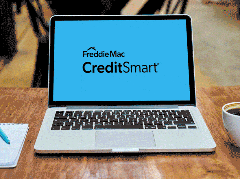 Laptop showing animation of different CreditSmart screens