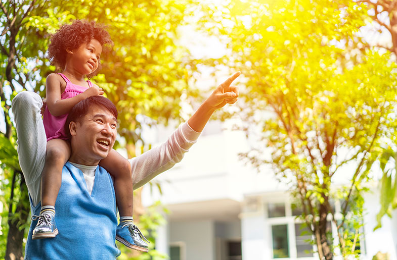 Father with child on his shoulders