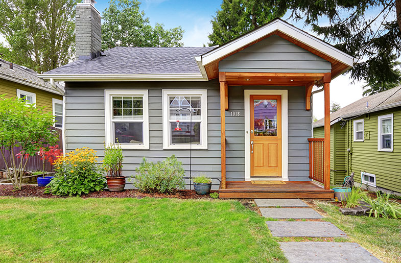 Grey house with garden