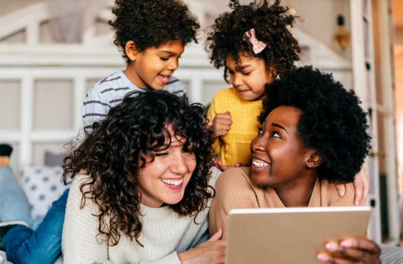 Adults and kids laughing