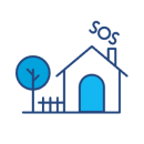 Outline of a house where the smoke from the chimney spells out S.O.S.